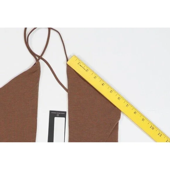 PRETTYLITTLETHING Romper Womens 8 Brown Halter Plunge Sleeveless Jersey Shorts - Picture 4 of 12